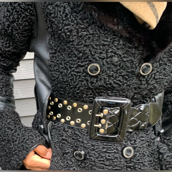 Vintage, Black Double-Breasted Persian Lamb Coat w/ Mink Collar&leather detail. - Picture 9 of 13